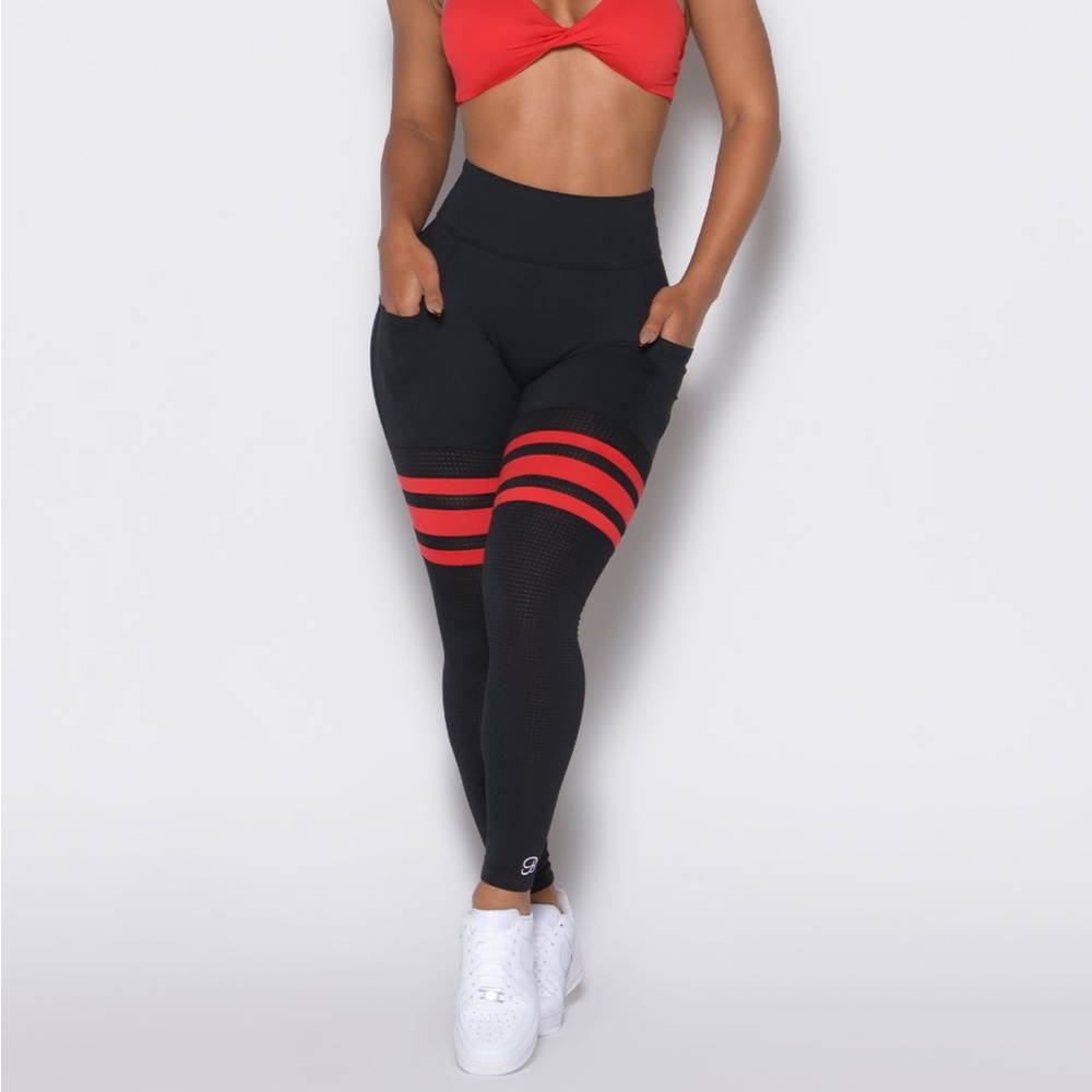 Bombshell Sportswear Black Leggings with Red Stripe Detail - Picture 4 of 6